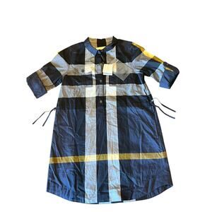 NEW! Burberry girls Cotton Blend Check Plaid Girls Sz 7 Blue Tunic Dress